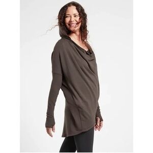 Athleta Purana Wrap Sweatshirt Hoodie Walnut Brown size Medium